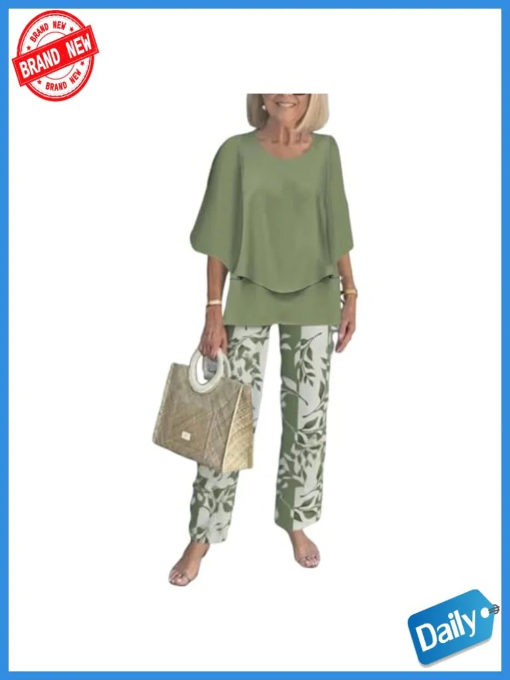 Women's 3/4 Sleeve 2 Piece Lounge Set with Floral Pants